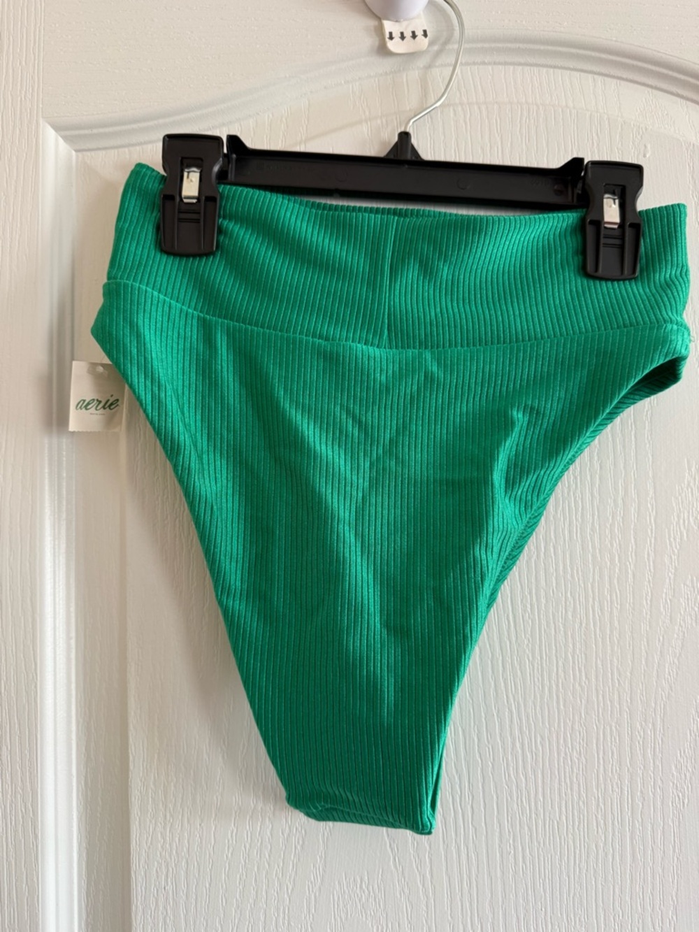 aerie Ribbed High-Waist Bikini Bottoms in Emerald Green - Picture 3 of 4